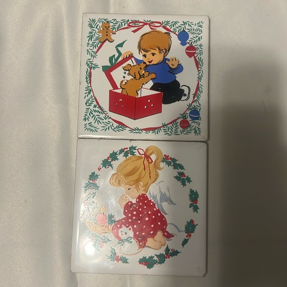 Vintage 1981 Pray girl with cat and boy with dog as a present